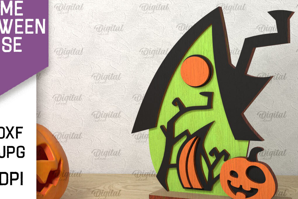 Σετ των 2 Intra απο ξύλο plywood 3mm-4mm πάχος Τρισδιάστατο Gnome Halloween House με λέιζερ Δίασταση 15x15 cm INTRAFABR-106602584
