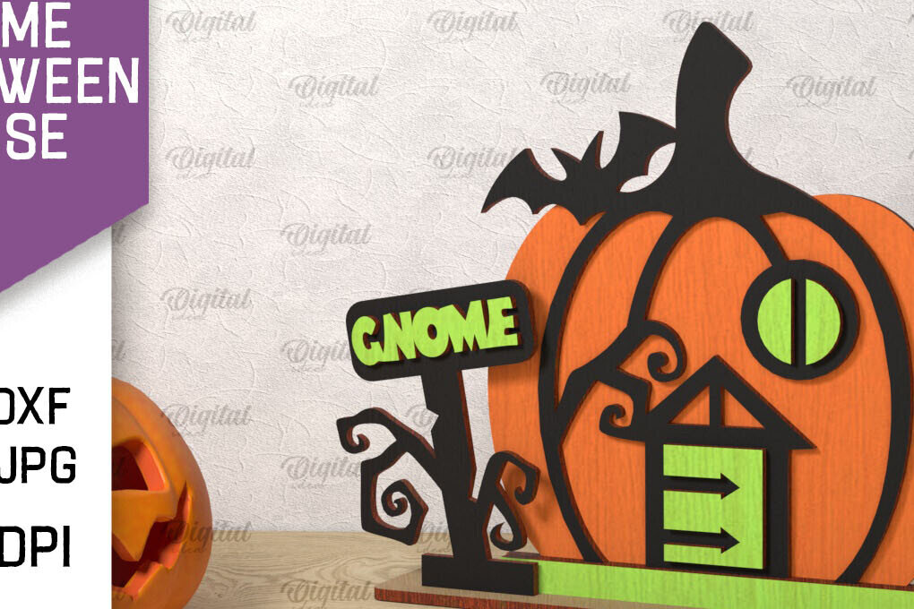 Σετ των 2 Intra απο ξύλο plywood 3mm-4mm πάχος Τρισδιάστατο Gnome Halloween House με λέιζερ Δίασταση 15x15 cm INTRAFABR-106602070