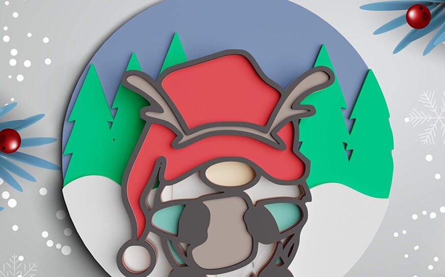 Intra απο ξύλο plywood 3mm-4mm πάχος Χριστουγεννιάτικο 3D Gnome στολίδι Δίασταση 30x30 cm INTRAFABR-77143366