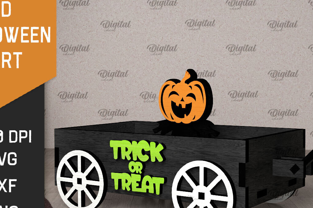 Σετ των 2 Intra απο ξύλο plywood 3mm-4mm πάχος 3D αποκριάτικο καρότσι με λέιζερ Δίασταση 15x15 cm INTRAFABR-106138342