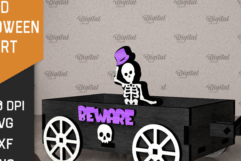 Σετ των 2 Intra απο ξύλο plywood 3mm-4mm πάχος 3D αποκριάτικο καρότσι με λέιζερ Δίασταση 15x15 cm INTRAFABR-106137936