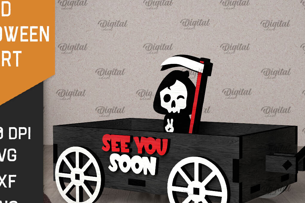 Σετ των 2 Intra απο ξύλο plywood 3mm-4mm πάχος 3D αποκριάτικο καρότσι με λέιζερ Δίασταση 15x15 cm INTRAFABR-106138017