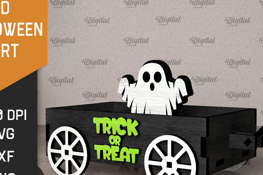 Σετ των 2 Intra απο ξύλο plywood 3mm-4mm πάχος 3D αποκριάτικο καρότσι με λέιζερ Δίασταση 15x15 cm INTRAFABR-106138068