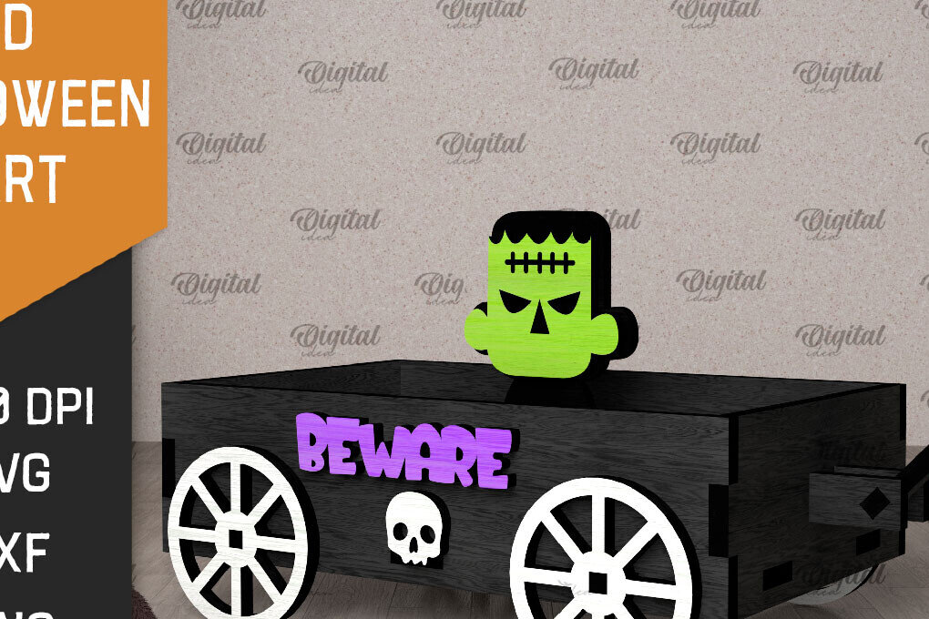 Σετ των 3 Intra απο ξύλο plywood 3mm-4mm πάχος 3D αποκριάτικο καρότσι με λέιζερ Δίασταση 15x15 cm INTRAFABR-106138289