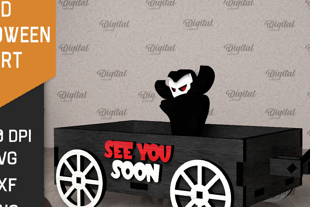 Σετ των 3 Intra απο ξύλο plywood 3mm-4mm πάχος 3D αποκριάτικο καρότσι με λέιζερ Δίασταση 15x15 cm INTRAFABR-106138322