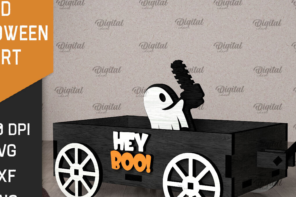 Σετ των 2 Intra απο ξύλο plywood 3mm-4mm πάχος 3D αποκριάτικο καρότσι με λέιζερ Δίασταση 15x15 cm INTRAFABR-106137890