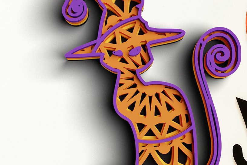 Intra απο ξύλο plywood 3mm-4mm πάχος 3D Halloween Cat Δίασταση 30x30 cm INTRAFABR-76993894