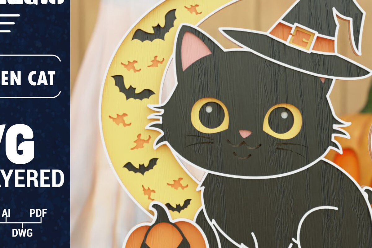 Σετ των 2 Intra απο ξύλο plywood 3mm-4mm πάχος Τρισδιάστατη αποκριάτικη γάτα Δίασταση 1200x1200 cm INTRAFABR-105998069