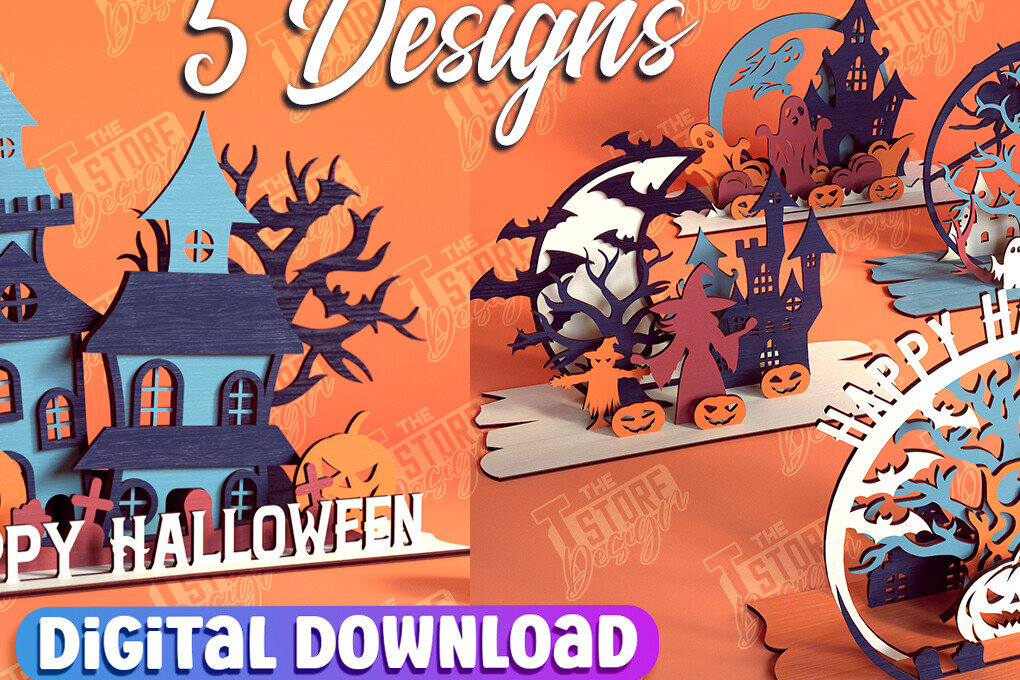 Σετ των 2 Intra απο ξύλο plywood 3mm-4mm πάχος 3D Halloween Decor |CNC Δίασταση 15x15 cm INTRAFABR-103793152