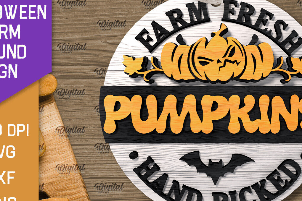 Σετ των 2 Intra απο ξύλο plywood 3mm-4mm πάχος 3D Halloween Farm στρογγυλή Δίασταση 15x15 cm INTRAFABR-106193086