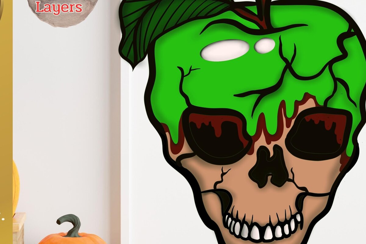 Intra απο ξύλο plywood 3mm-4mm πάχος Τρισδιάστατο κρανίο φρούτων αποκριών: Aapple Δίασταση 2048x2048 cm INTRAFABR-77788626