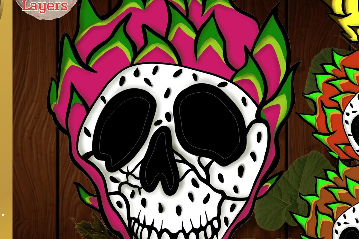 Intra απο ξύλο plywood 3mm-4mm πάχος 3D Halloween Fruit Skull : Dragon Fruit Δίασταση 2048x2048 cm INTRAFABR-78421604