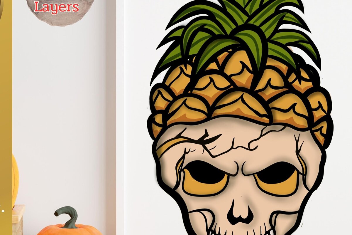 Intra απο ξύλο plywood 3mm-4mm πάχος Τρισδιάστατο κρανίο φρούτων αποκριών: ανανάς Δίασταση 2048x2048 cm INTRAFABR-77789138