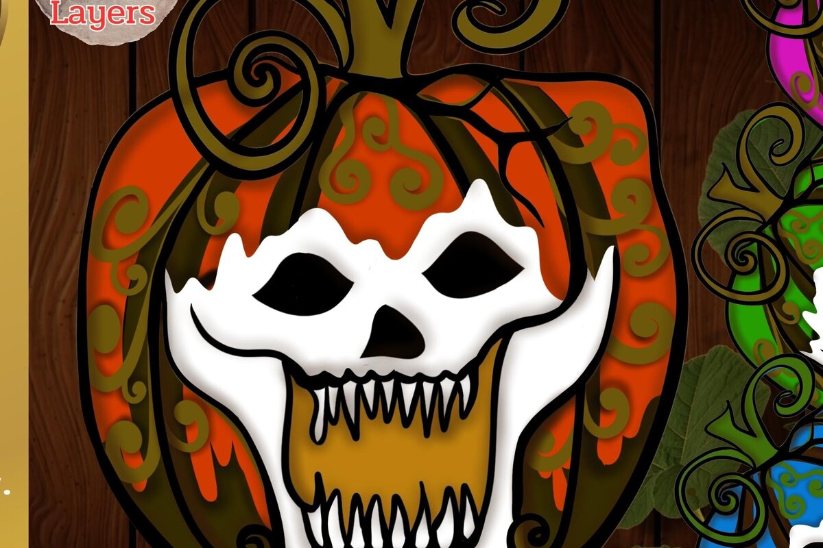 Intra απο ξύλο plywood 3mm-4mm πάχος Τρισδιάστατο κρανίο φρούτων αποκριών: κολοκύθα Δίασταση 2048x2048 cm INTRAFABR-78421228