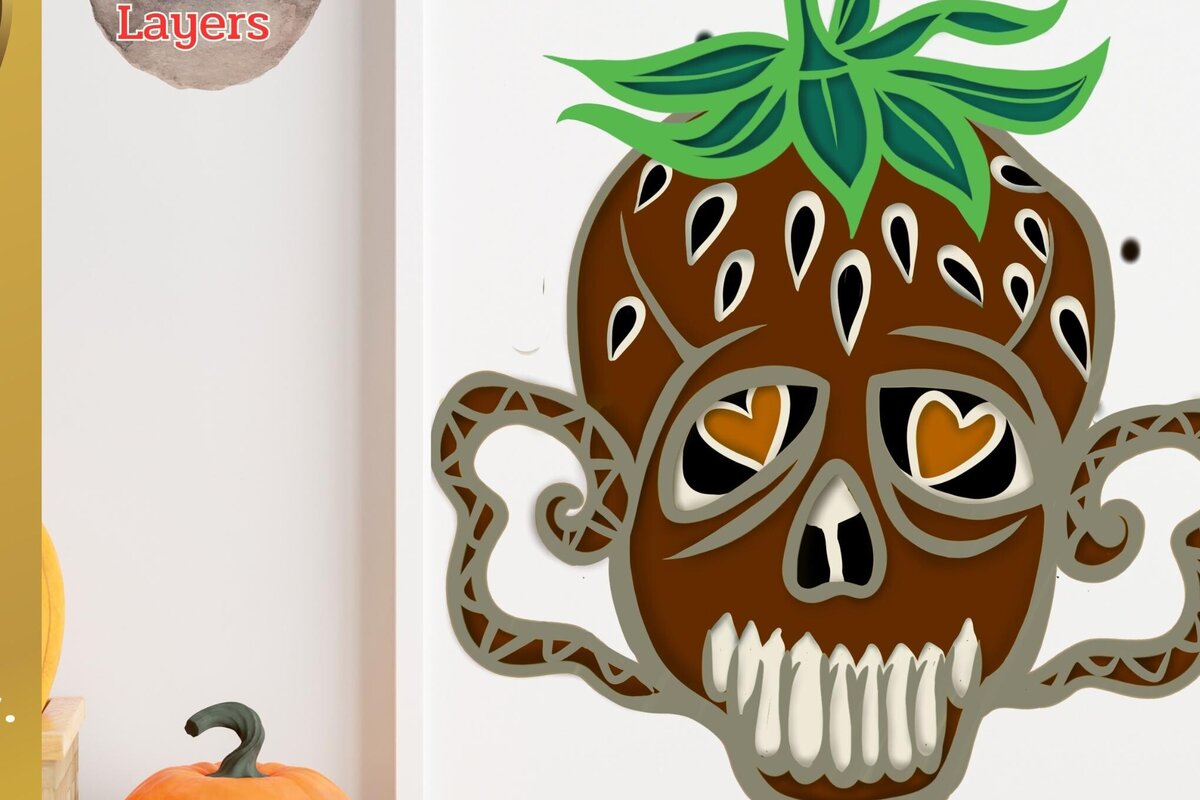 Intra απο ξύλο plywood 3mm-4mm πάχος Τρισδιάστατο κρανίο φρούτων αποκριών: φράουλα Δίασταση 2048x2048 cm INTRAFABR-77789313