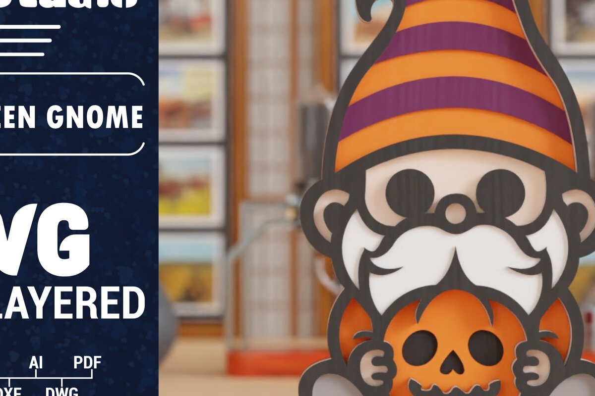 Σετ των 2 Intra απο ξύλο plywood 3mm-4mm πάχος 3D Halloween Gnome  Papercut Δίασταση 1500x1500 cm INTRAFABR-107071370