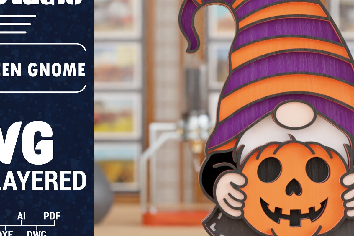 Σετ των 2 Intra απο ξύλο plywood 3mm-4mm πάχος 3D Halloween Gnome  Papercut Δίασταση 1500x1500 cm INTRAFABR-107656643