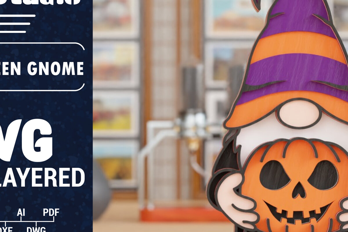 Σετ των 2 Intra απο ξύλο plywood 3mm-4mm πάχος 3D Halloween Gnome  Papercut Δίασταση 1500x1500 cm INTRAFABR-107656646