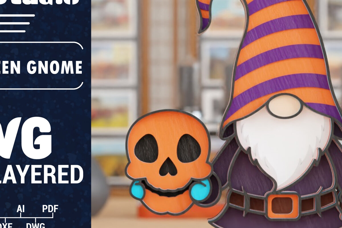 Σετ των 2 Intra απο ξύλο plywood 3mm-4mm πάχος 3D Halloween Gnome  Papercut Δίασταση 1500x1500 cm INTRAFABR-107656650