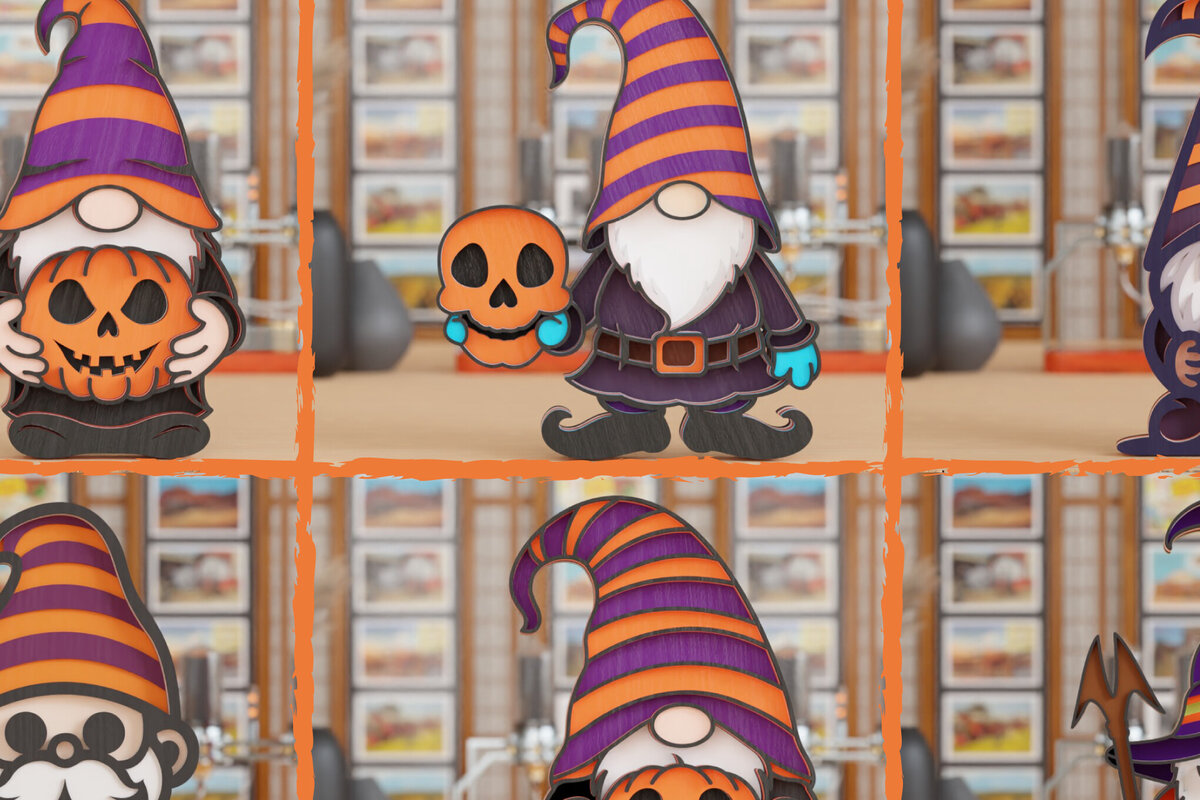 Σετ των 3 Intra απο ξύλο plywood 3mm-4mm πάχος 3D Halloween Gnome  Papercut Δίασταση 1500x1500 cm INTRAFABR-108553055