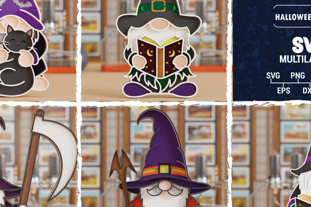 Σετ των 3 Intra απο ξύλο plywood 3mm-4mm πάχος 3D Halloween Gnome  Papercut Δίασταση 1200x1200 cm INTRAFABR-108553579