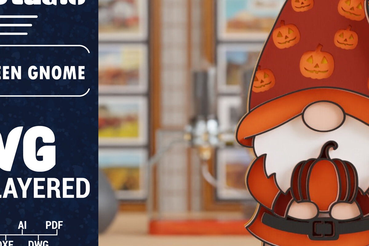 Σετ των 2 Intra απο ξύλο plywood 3mm-4mm πάχος 3D Halloween Gnome  Papercut Δίασταση 1200x1200 cm INTRAFABR-106097140