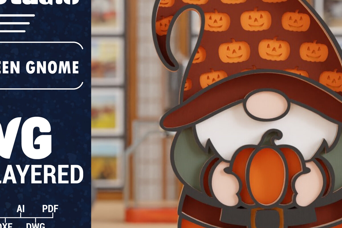 Σετ των 2 Intra απο ξύλο plywood 3mm-4mm πάχος 3D Halloween Gnome  Papercut Δίασταση 1200x1200 cm INTRAFABR-106097142