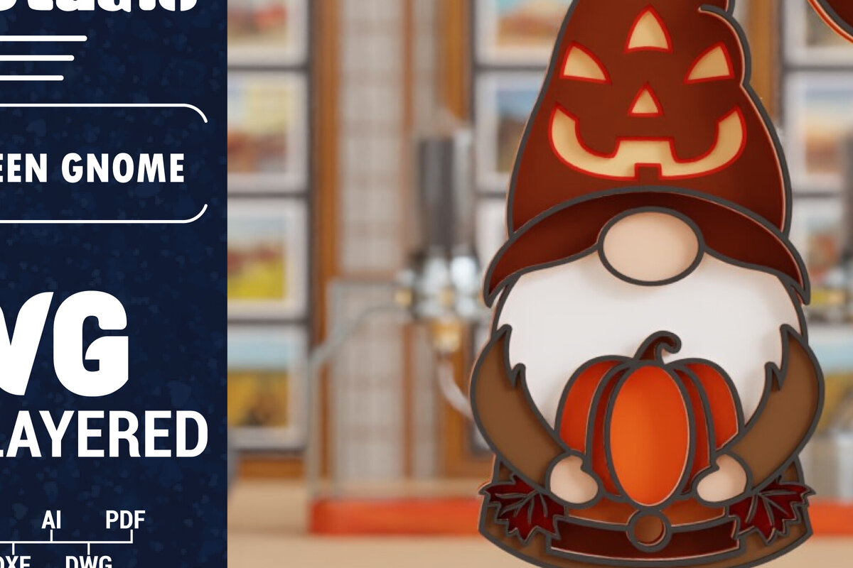 Σετ των 2 Intra απο ξύλο plywood 3mm-4mm πάχος 3D Halloween Gnome  Papercut Δίασταση 1200x1200 cm INTRAFABR-106342614