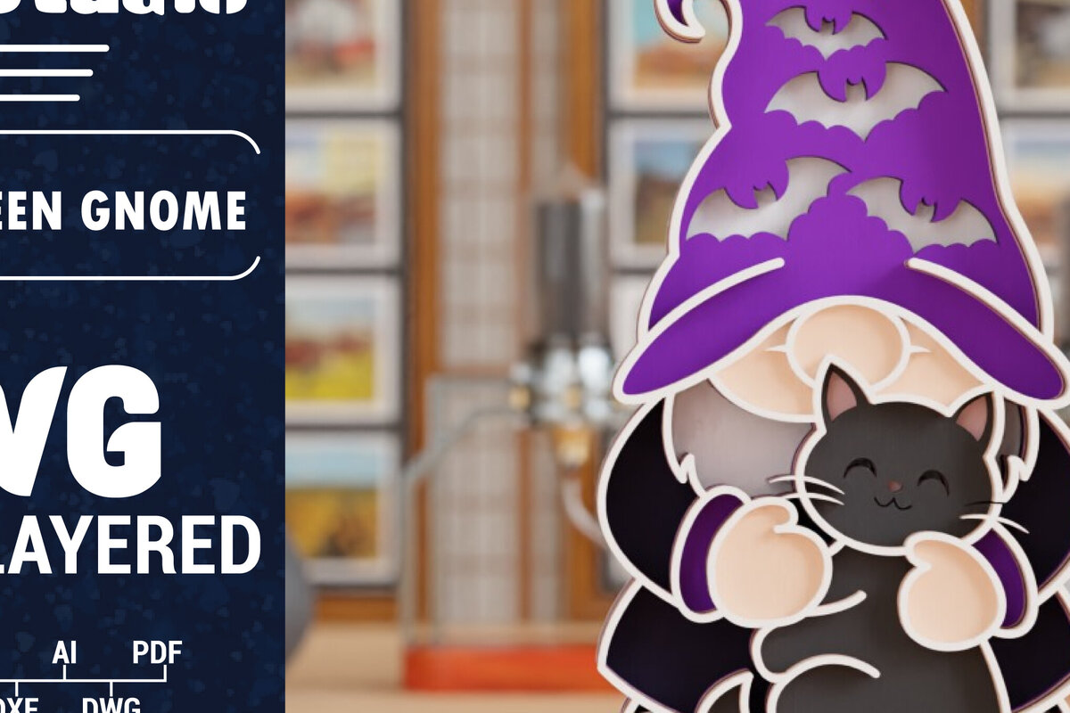 Σετ των 2 Intra απο ξύλο plywood 3mm-4mm πάχος 3D Halloween Gnome  Papercut Δίασταση 1200x1200 cm INTRAFABR-106097139