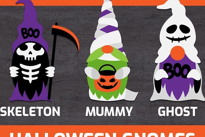 Σετ των 2 Intra απο ξύλο plywood 3mm-4mm πάχος 3D Halloween Gnomes Skull Ghost Mummy Δίασταση 15x15 cm INTRAFABR-74759203