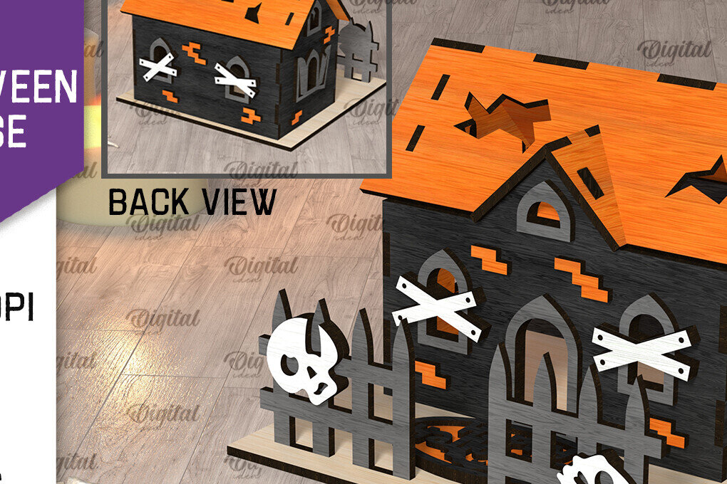 Σετ των 2 Intra απο ξύλο plywood 3mm-4mm πάχος τρισδιάστατου σπιτιού αποκριών Δίασταση 15x15 cm INTRAFABR-107175368