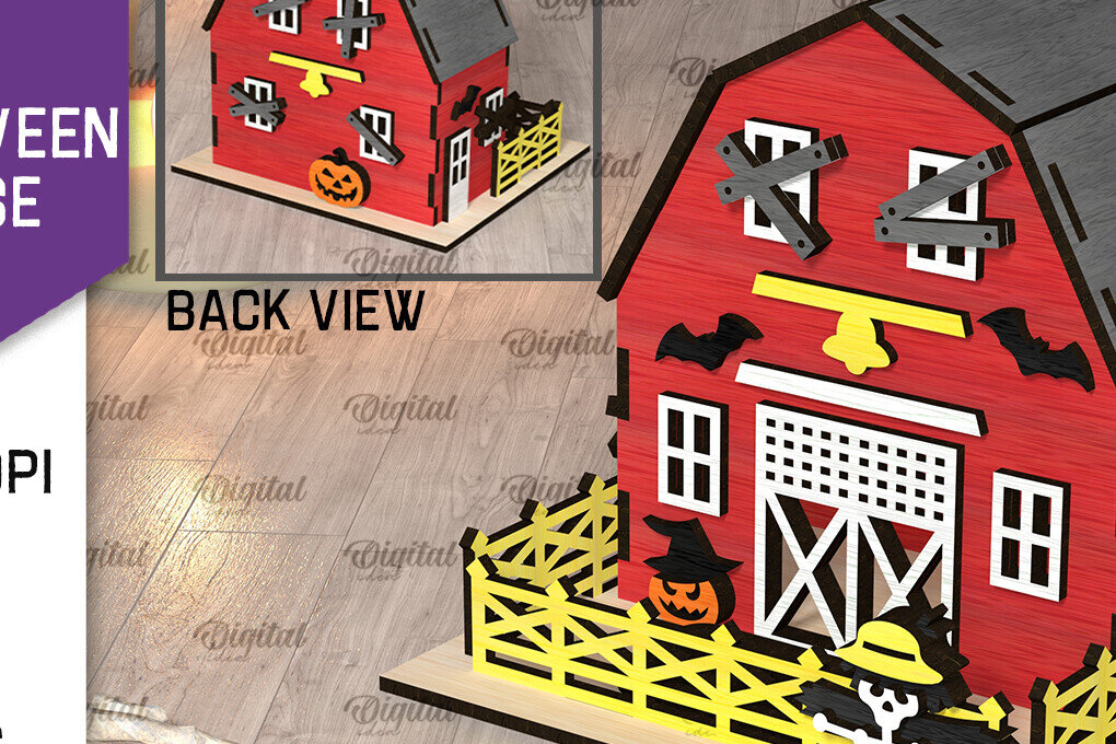 Σετ των 2 Intra απο ξύλο plywood 3mm-4mm πάχος τρισδιάστατου σπιτιού αποκριών Δίασταση 15x15 cm INTRAFABR-107175398