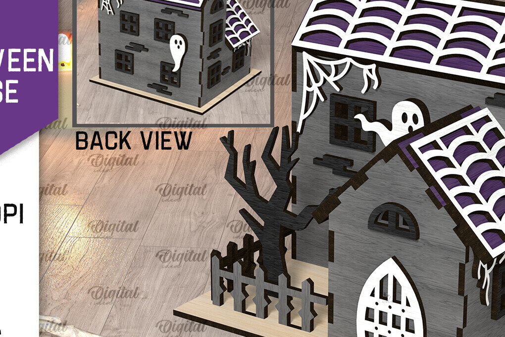 Σετ των 2 Intra απο ξύλο plywood 3mm-4mm πάχος τρισδιάστατου σπιτιού αποκριών Δίασταση 15x15 cm INTRAFABR-107175580