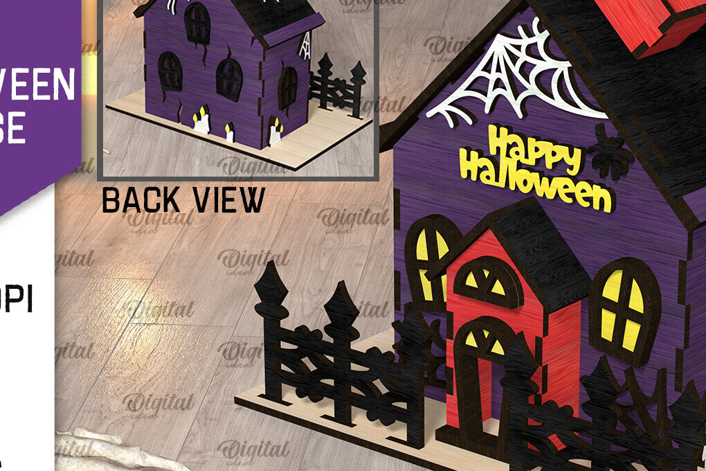 Σετ των 2 Intra απο ξύλο plywood 3mm-4mm πάχος τρισδιάστατου σπιτιού αποκριών Δίασταση 15x15 cm INTRAFABR-107175678