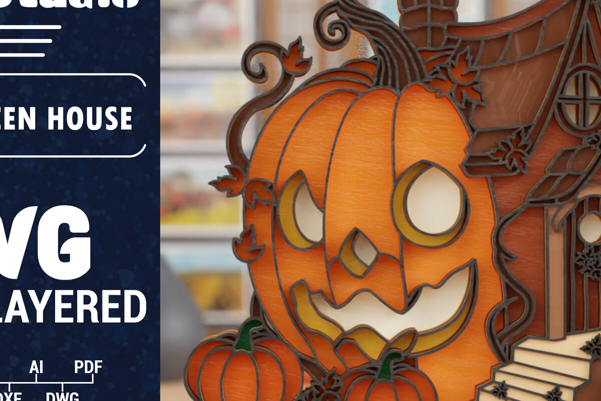 Σετ των 2 Intra απο ξύλο plywood 3mm-4mm πάχος 3D Halloween House  Papercut Δίασταση 1500x1500 cm INTRAFABR-107536766