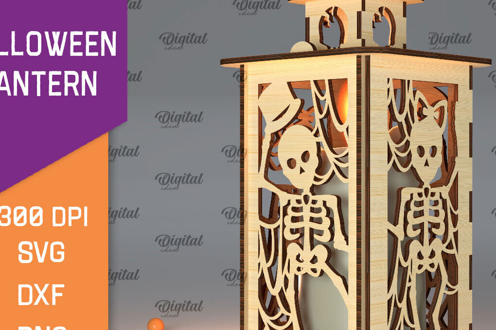 Σετ των 2 Intra απο ξύλο plywood 3mm-4mm πάχος Τρισδιάστατο αποκριάτικο φανάρι με λέιζερ Δίασταση 15x15 cm INTRAFABR-105939279