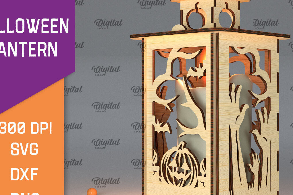 Σετ των 2 Intra απο ξύλο plywood 3mm-4mm πάχος Τρισδιάστατο αποκριάτικο φανάρι με λέιζερ Δίασταση 15x15 cm INTRAFABR-105938954