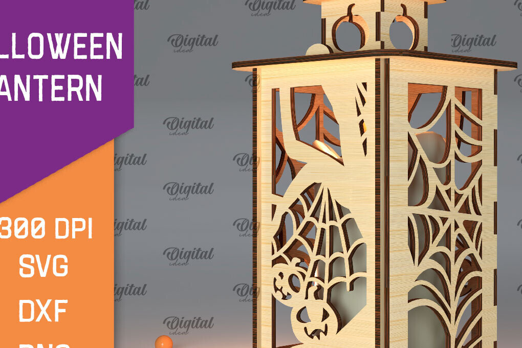 Σετ των 2 Intra απο ξύλο plywood 3mm-4mm πάχος Τρισδιάστατο αποκριάτικο φανάρι με λέιζερ Δίασταση 15x15 cm INTRAFABR-105938980