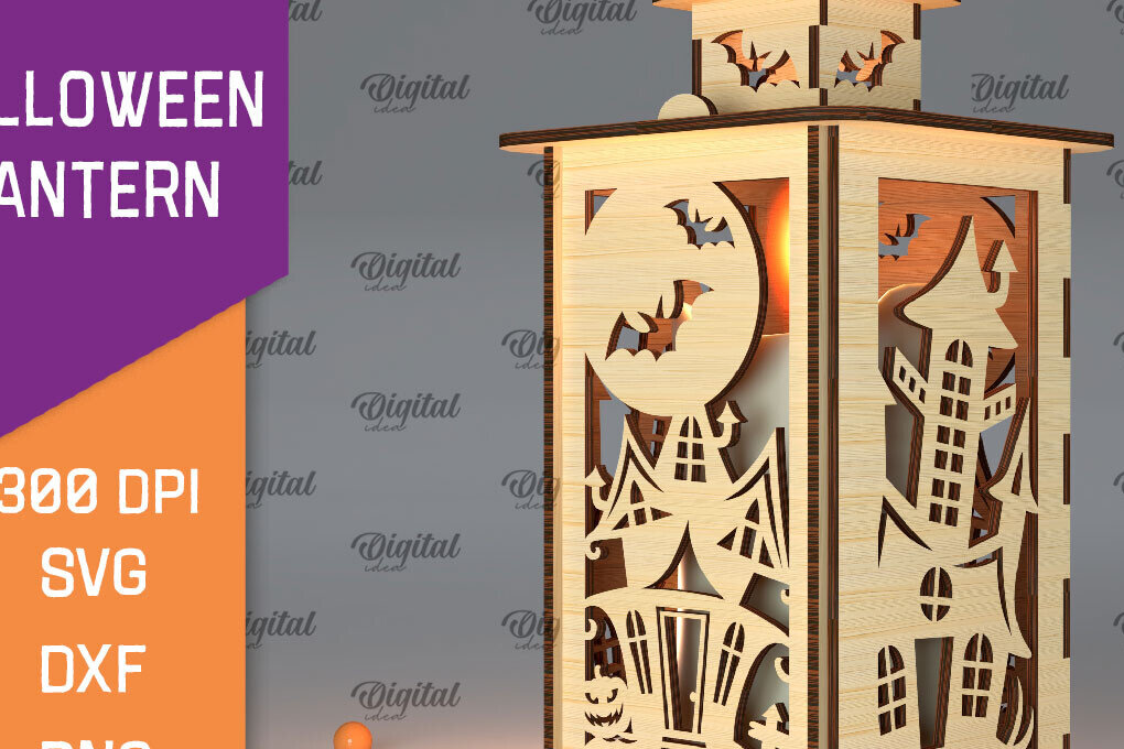 Σετ των 2 Intra απο ξύλο plywood 3mm-4mm πάχος Τρισδιάστατο αποκριάτικο φανάρι με λέιζερ Δίασταση 15x15 cm INTRAFABR-105939098