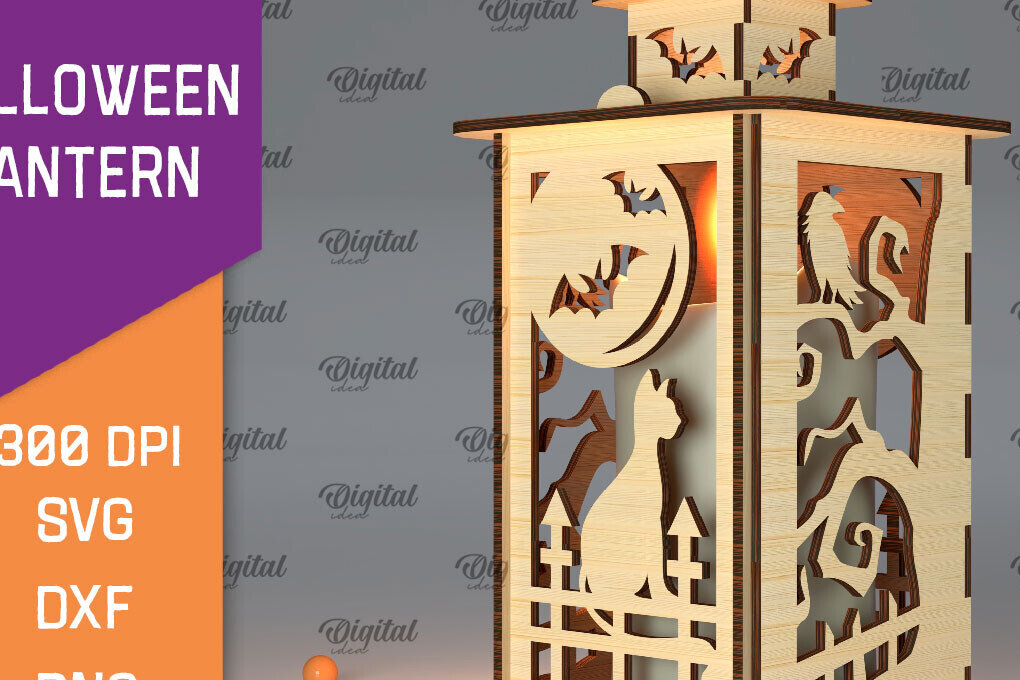 Σετ των 2 Intra απο ξύλο plywood 3mm-4mm πάχος Τρισδιάστατο αποκριάτικο φανάρι με λέιζερ Δίασταση 15x15 cm INTRAFABR-105939224