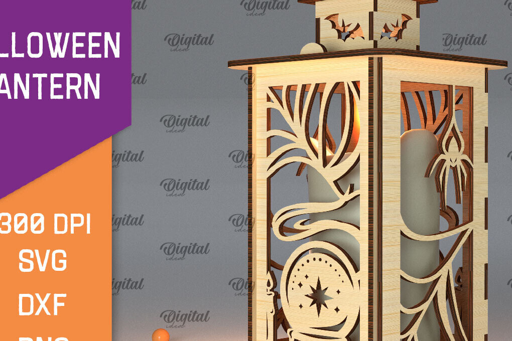 Σετ των 2 Intra απο ξύλο plywood 3mm-4mm πάχος Τρισδιάστατο αποκριάτικο φανάρι με λέιζερ Δίασταση 15x15 cm INTRAFABR-105938941