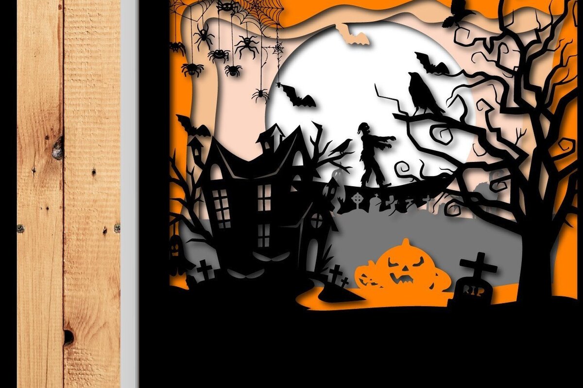 Σετ των 3 Intra απο ξύλο plywood 3mm-4mm πάχος 3D Halloween Cut Shadow Box Δίασταση 25x25 cm INTRAFABR-33218572