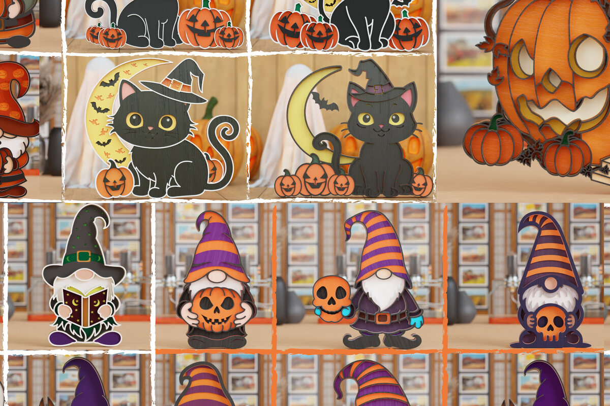 Σετ των 2 Intra απο ξύλο plywood 3mm-4mm πάχος 3D Halloween Mega  Papercut Δίασταση 1200x1200 cm INTRAFABR-108554286