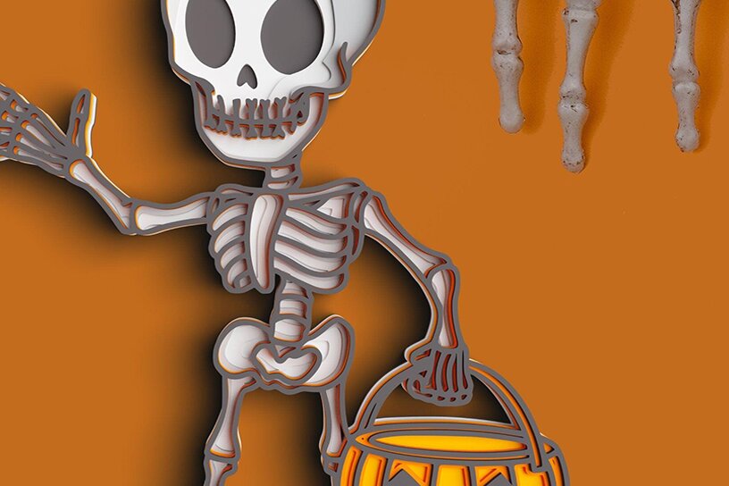 Intra απο ξύλο plywood 3mm-4mm πάχος 3D Halloween Pumpkin 3D Skeleton Δίασταση 30x30 cm INTRAFABR-76865578