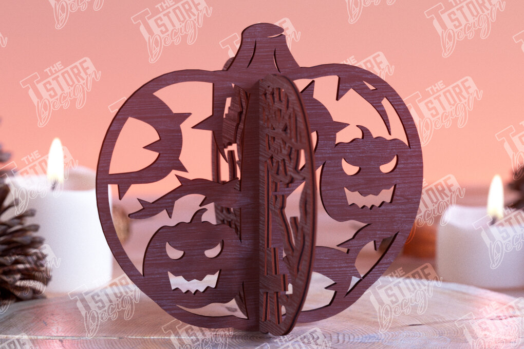 Σετ των 3 Intra απο ξύλο plywood 3mm-4mm πάχος τρισδιάστατη κολοκύθα αποκριών | Haunter House Δίασταση 8x8 cm INTRAFABR-102904678