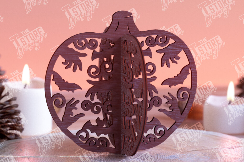 Σετ των 3 Intra απο ξύλο plywood 3mm-4mm πάχος τρισδιάστατη κολοκύθα αποκριών | Haunter House Δίασταση 8x8 cm INTRAFABR-102904619