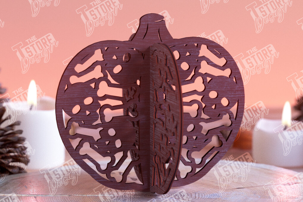 Σετ των 3 Intra απο ξύλο plywood 3mm-4mm πάχος τρισδιάστατη κολοκύθα αποκριών | Haunter House Δίασταση 8x8 cm INTRAFABR-102904633