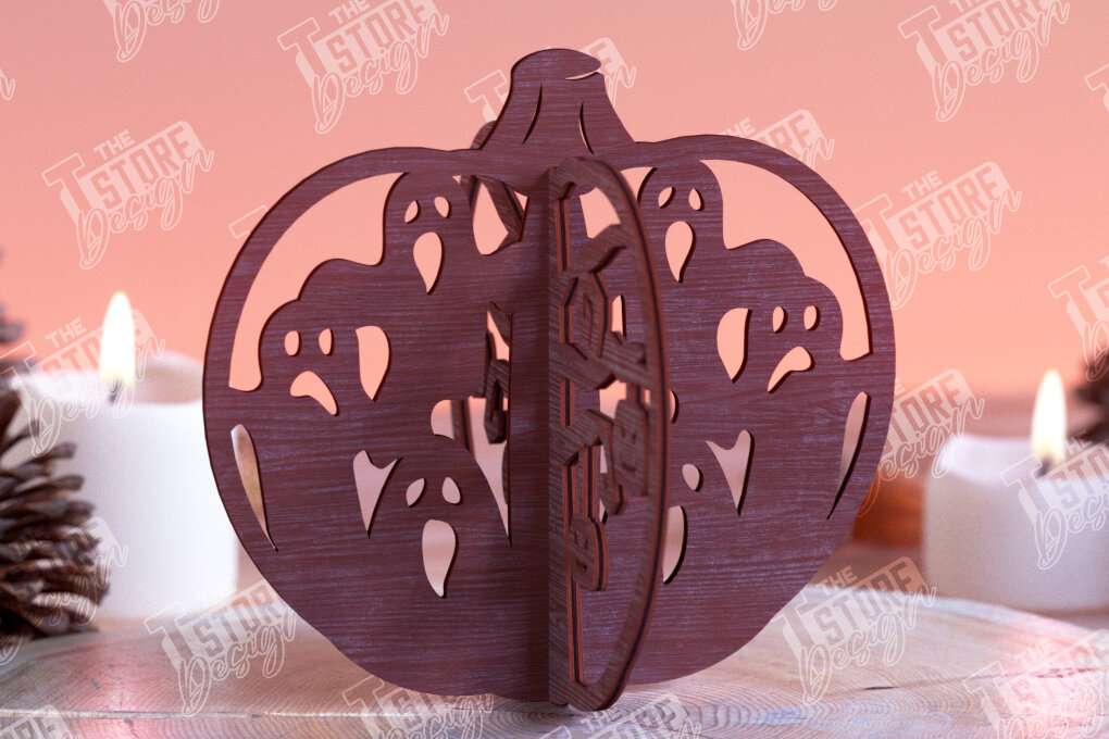 Σετ των 3 Intra απο ξύλο plywood 3mm-4mm πάχος τρισδιάστατη κολοκύθα αποκριών | Haunter House Δίασταση 8x8 cm INTRAFABR-102904658