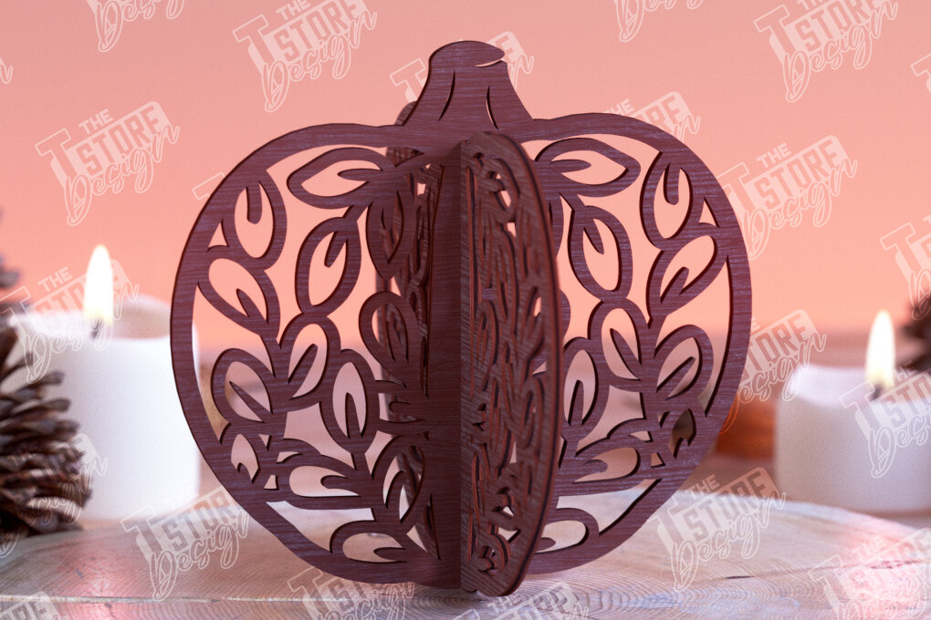 Σετ των 3 Intra απο ξύλο plywood 3mm-4mm πάχος τρισδιάστατη κολοκύθα αποκριών | Haunter House Δίασταση 8x8 cm INTRAFABR-102904450