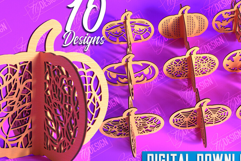 Σετ των 3 Intra απο ξύλο plywood 3mm-4mm πάχος Τρισδιάστατη δέσμη κολοκύθας αποκριών Δίασταση 8x8 cm INTRAFABR-103784186